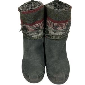 Toms Womens Nepal Suede Boots Leather Ties Sherpa‎ Lined Knit Size 7 Grey Ankle